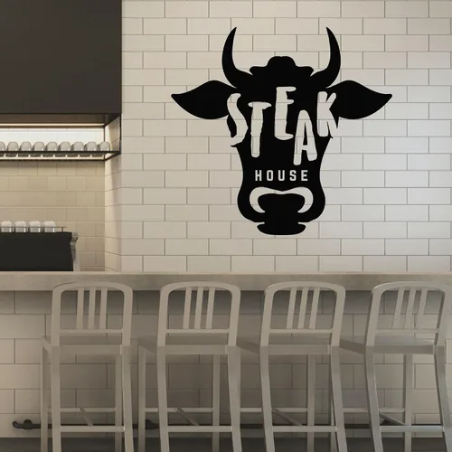 Steak House - Calcomanía de pared de vinilo para decoración interior de restaurante (k041), color negro