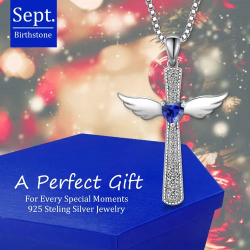 Miniatura 2 de FULULAY Collar de cruz para mujer, plata de ley 925 con piedra natal religiosa cristiana de Jesús, Oro Blanco