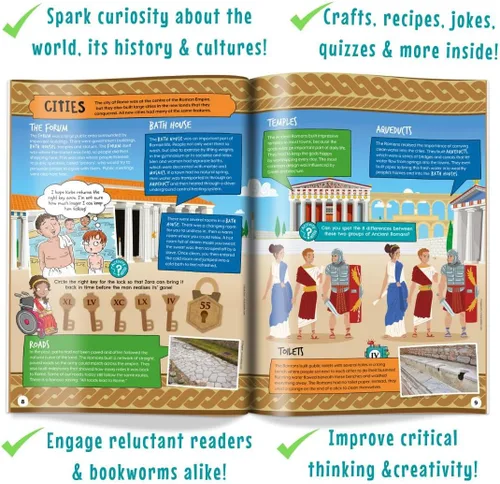 Miniatura 5 de Mysteries in Time Ancient Rome - Paquete de actividades romanas para niños de 6 a 11 años, con libro de historia y revista, perfecto para avión