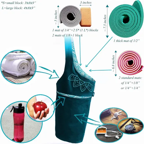 Miniatura 5 de Bolsa para esterilla de yoga: bolsa de yoga versátil con correas para alfombrilla y bolsillos de almacenamiento, sostiene esterillas de yoga y Verde