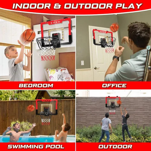 Miniatura 5 de Aro de baloncesto para interiores para niños, mini aro de baloncesto con doble marcador electrónico y luz LED, juguetes de regalo de baloncesto