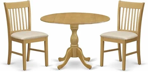 Miniatura 11 de East West Furniture DMNF3-LWH-W - Juego de comedor de 3 piezas que contiene una mesa de comedor redonda con gotas y 2 sillas de cocina, 42 x 42