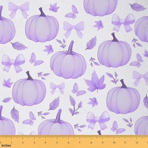 Miniatura 22 de The Yard - Tela con texto en inglés «Hello Fall», 36 pulgadas de largo x 59 pulgadas de ancho, hojas de árbol de calabaza otoñal, tela de tapicería