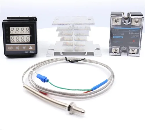 Digital PID Temperature Controller Rex-C100 Output SSR-DA40 Relay Thermostat K Type Probe/Heat Sink 220V Temperature 0-400℃ ( Color : One Set with