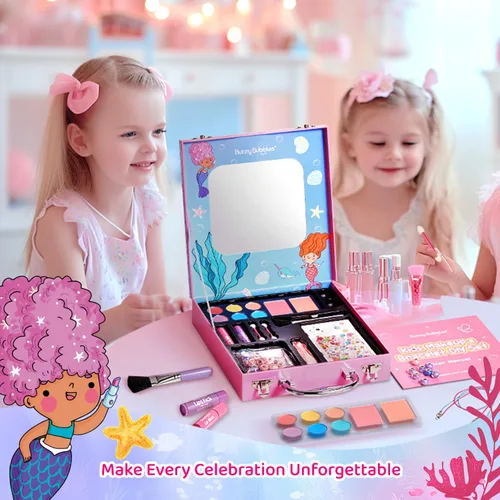 Miniatura 5 de Juegos de maquillaje para niñas – Juego de cosméticos reales lavables con fabricación de joyas para niños, kit de pulsera de maquillaje de princesa
