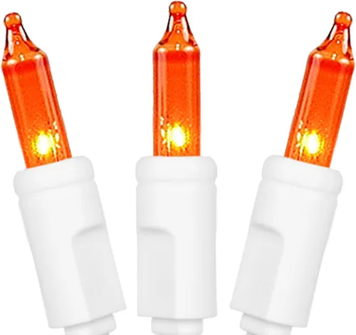 Miniatura 4 de Novelty Lights Mini cadena de luces incandescentes de 11 pies, 50 bombillas, ámbar con espacio de 2.5 pulgadas en cable blanco, mini luces de grado