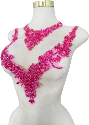 Miniatura 21 de Accesorios de apliques de encaje de diamantes de imitación hechos a mano puros cuentas de costura a mano piedras parches para vestido de novia