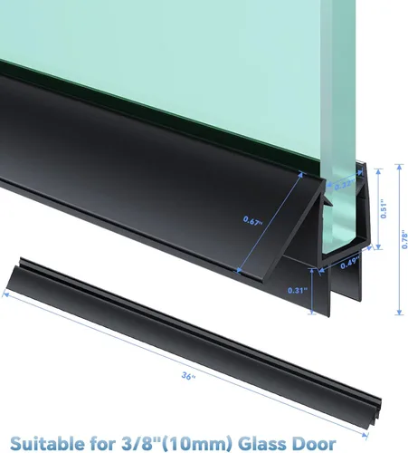 Miniatura 3 de Sello inferior de puerta de ducha, tira de sello de 2 piezas, PVC transparente, 36" de longitud, se ajusta a vidrio de 10 mm de espesor, previene