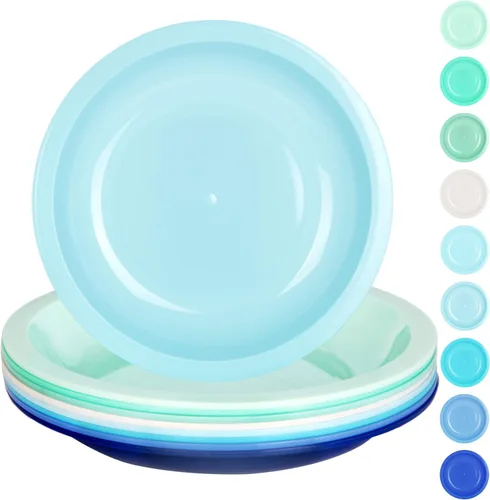Youngever Platos de plástico de 7.5 pulgadas, tamaño pequeño para niños, platos para niños, platos para aperitivos, juego de 9 (colores costeros)