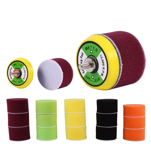 Miniatura 6 de Almohadillas de pulido, 16pcs 2" esponja plana pulidora Buff Pad Set para lijadora de aire adaptador de taladro pulidor de coche Thread-M6X1