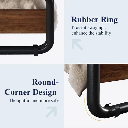 Miniatura 6 de Allewie Base de cama de metal tamaño Queen con cabecero y estribo de madera curvos, plataforma de hierro resistente con almacenamiento debajo