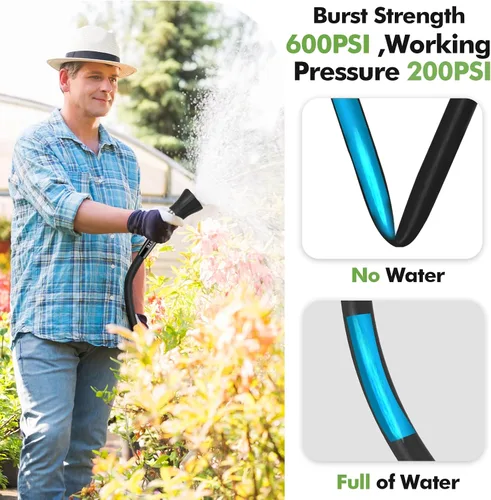 Miniatura 4 de SPECILITE Manguera de jardín de 3/4" 25 pies con boquilla de alto flujo, manguera de agua de goma híbrida flexible resistente para exteriores