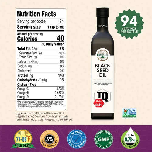 Miniatura 2 de BioNatal Aceite de Semilla Negra Etíope - Nigella Sativa Prensada en Frío que Produce Aceite de Semilla de Comino Negro, Sin Refinar y Sin Filtrar