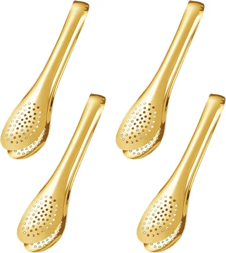 Pinzas doradas para servir, de acero inoxidable de 5 pulgadas, pinzas pequeñas para aperitivos, pinzas para azúcar, pinzas para hielo, juego de 4 (5