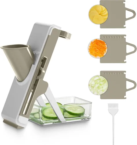 Miniatura 15 de Eletronova Cortadora de mandolina segura para cocina, cortador de verduras para cocina Verde oscuro claro