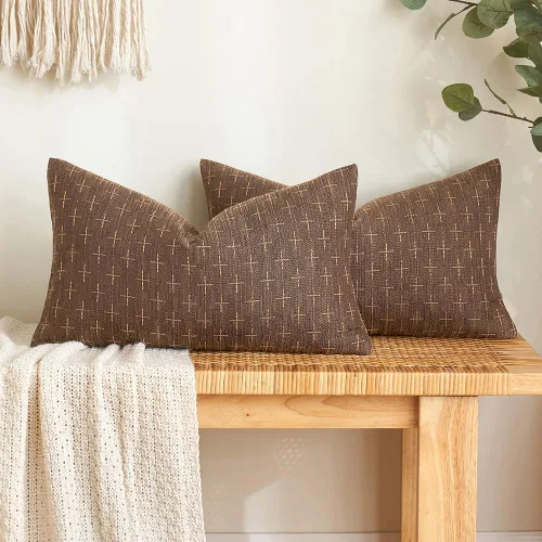 Miniatura 57 de MIULEE - Juego de 2 fundas de almohada decorativas de lino de arpillera, modernas, estilo campestre, rústicas, tejidas, con textura, para sofá