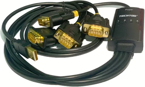 Miniatura 3 de TECHTOO Adaptador USB a Serial RS232 DB9 de 4 puertos USB a Seria Convertidor Serial Cable de 9 pines con tornillos de pulgar
