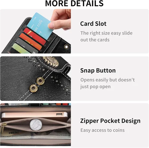 Miniatura 4 de SENDEFN Cartera de cuero para mujer, con bloqueo RFID, tarjetero para tarjetas de crédito, cartera de mano para mujer