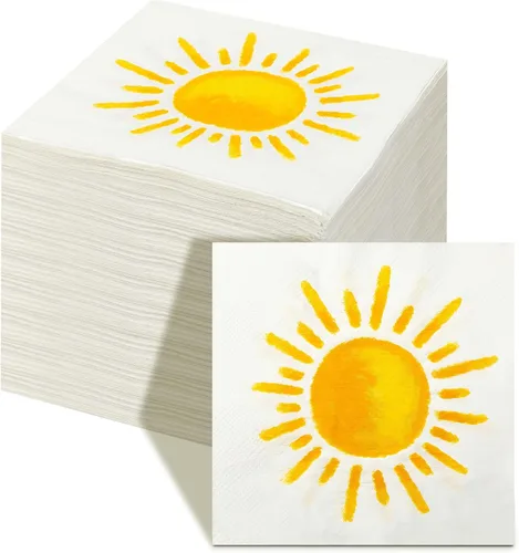 Yeaqee 100 servilletas de papel boho Sunshine para el primer cumpleaños, baby shower, decoraciones de fiesta, papel desechable de 13 x 13 pulgadas,