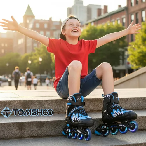 Miniatura 2 de TOMSHOO Adjustable Inline Skates for Kids Outdoor Roller Skates with Full Light Up Wheels Roller Blades for Girls and Boys Birthday Gift Azul
