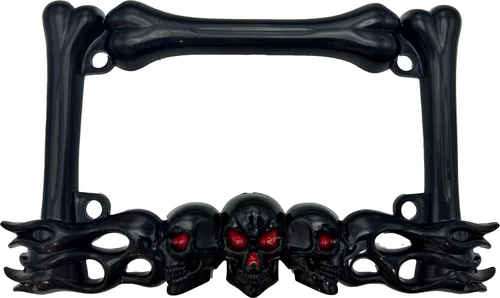 Miniatura 4 de Marco de matrícula de motocicleta de calavera resistente, se adapta a placas estándar de 7 x 4 pulgadas, compatible con Cruiser, Dual
