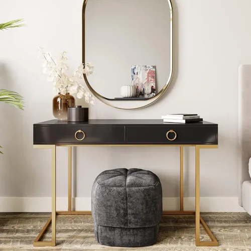 Miniatura 12 de BELLEZE Mesa de Tocador con 2 Cajones, Escritorio para Computadora de 45 Pulgadas, Mesa de Maquillaje Moderna, Mesa de Vestir, Escritorio para Blanco