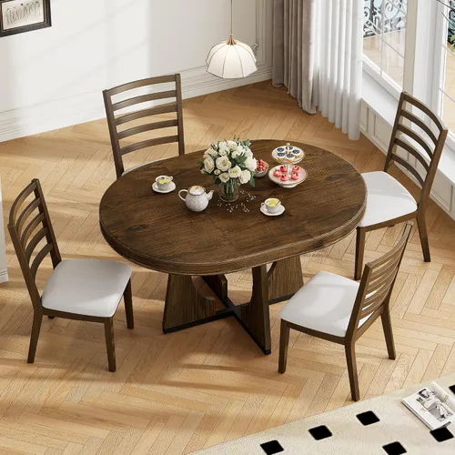 Miniatura 18 de Harper & Bright Designs Juego de comedor redondo extensible de madera de 42 a 58 pulgadas para 4-6, juego de mesa de cocina de 5 piezas con 4 sillas