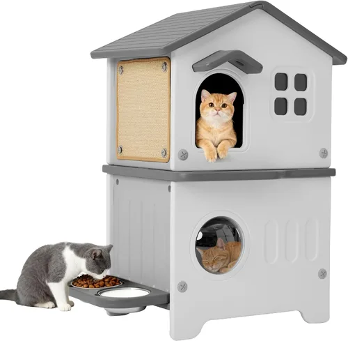 Miniatura 11 de Rockever Casa para gatos al aire libre con forro aislante, casas para gatos 100% aisladas para invierno al aire libre, casa de gato impermeable de 2