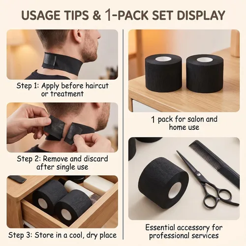 Miniatura 5 de QUUPY 1 rollo/100 tiras desechables para cuello de barbero, 2.6 pulgadas de ancho x 13.7 pulgadas de largo, se estira hasta 21.5 pulgadas, papel