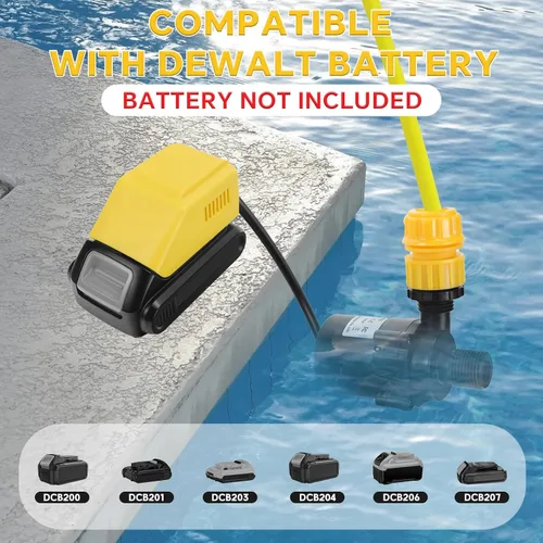 Miniatura 5 de Bomba de agua sumergible para batería Dewalt de 20 V, mini bomba de agua silenciosa sin escobillas, elevación máxima 8M 1100L/H para jardín, piscina