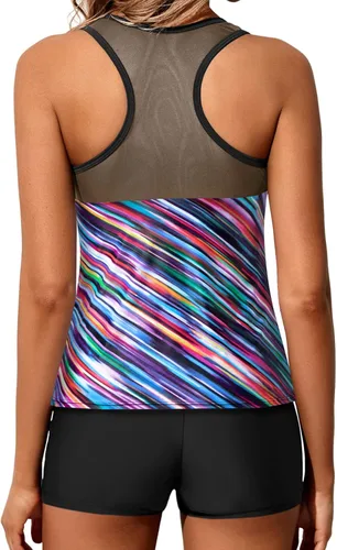 Miniatura 2 de Yonique Traje de baño tankini para mujer con pantalones cortos atléticos de dos piezas con espalda cruzada