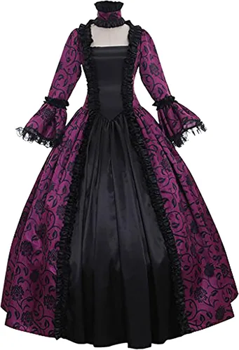 Vestido victoriano de baile para mujer, manga acampanada, estampado floral, vestido de corte gótico, estilo renacentista, vestido de estilo swing de