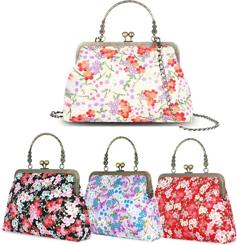 Miniatura 35 de Bolso floral con asa superior, bolso de noche Kiss Lock para mujer, bolso vintage