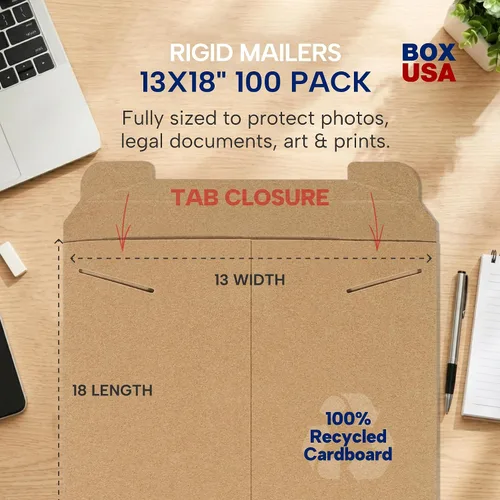 Miniatura 2 de BOX USA Sobres rígidos de 13 x 18 pulgadas (paquete de 100) – Sobres de cartón para carteles, fotos, materiales de presentación – Mantente plano