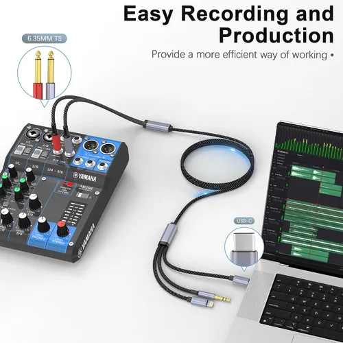 Miniatura 3 de USB C 0.138 in y Lightning a Dual 0.250 in 1/4" TS Mono Stereo Y-Cable, 3 en 1 Dual 1/4 pulgadas Cable de audio compatible