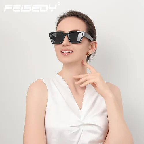 Miniatura 29 de FEISEDY Gafas de sol cuadradas retro de los años 90 para mujeres y hombres, gafas de sol rectangulares gruesas de moda con protección UV400 B2385