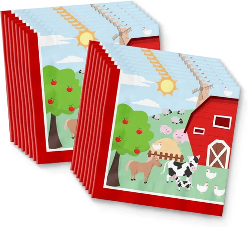 Miniatura 4 de Set de artículos para fiesta de cumpleaños de animales de granja y granero, platos, servilletas, vasos y utensilios para 16 invitados Animales