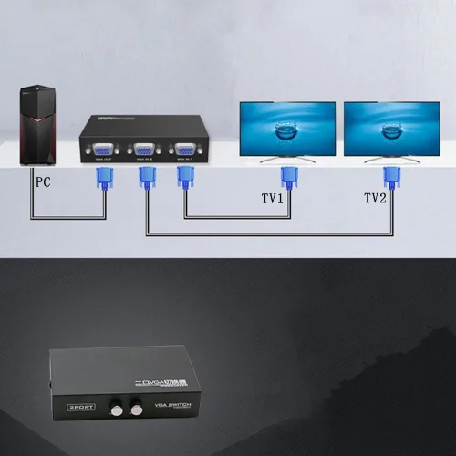 Miniatura 5 de Conmutador de vídeo VGA de 2 puertos 2 en 1 salida 1 en 2 salida bidireccional Compartir vídeo mutuo host host externo VGA TV Monitor proyector