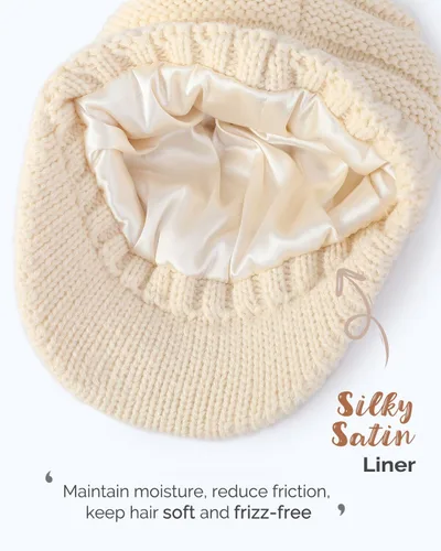 Miniatura 3 de Hat Hut Gorros de invierno para mujeres y hombres, con forro de satén, gorro de invierno para mujer, gorro con visera de ala