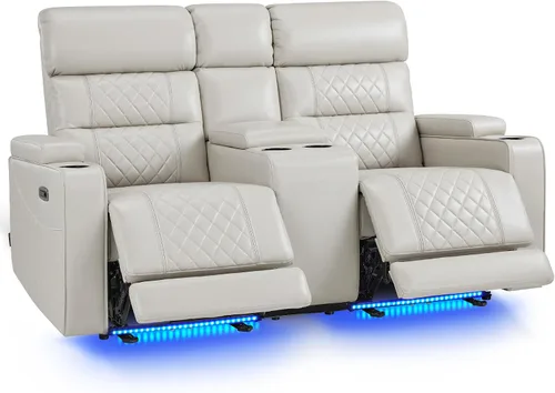 Miniatura 11 de MCombo Sofá Loveseat Eléctrico de 3 Asientos de 76.7'' para Adultos, Asiento de Cine en Casa con Reposacabezas Eléctrico, Certificado FSC, Puertos