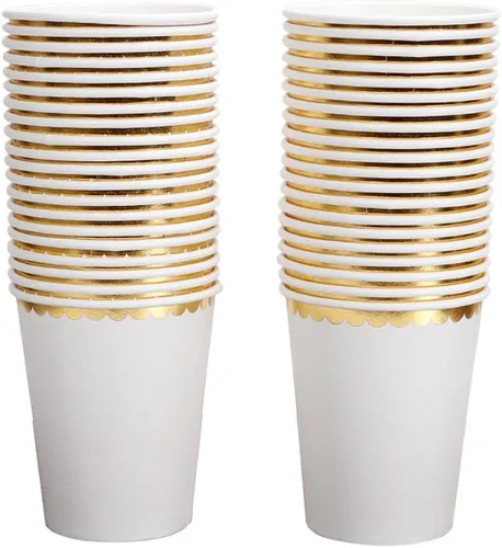 Miniatura 8 de Geeklife Vasos de papel dorados y amarillos, vasos de papel desechables de lámina dorada brillante de 9 onzas para bodas, fiestas, cócteles y cenas