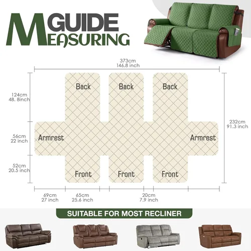 Miniatura 7 de KinCam - Funda de sofá reclinable impermeable, fundas de sofá reclinable antideslizantes para 3 asientos, protector de muebles de sofá reclinable