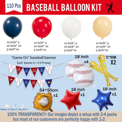Miniatura 6 de Decoraciones de fiesta de cumpleaños de béisbol y con arco de globos rojo, blanco, azul marino y nude, guantes de bate de béisbol, globos de papel