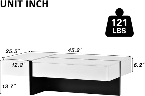Miniatura 2 de Mesa auxiliar con cajones de almacenamiento, muebles de sala de estar de diseño rectangular contemporáneo, mesa de cóctel moderna de superficie