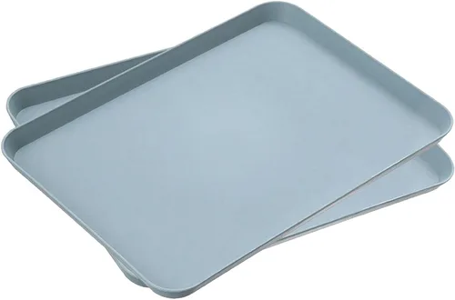 Paquete de 2 bandejas de plástico de 10 x 14 pulgadas, color azul, bandeja antideslizante de grado restaurante, excelente para bodas, bufés,