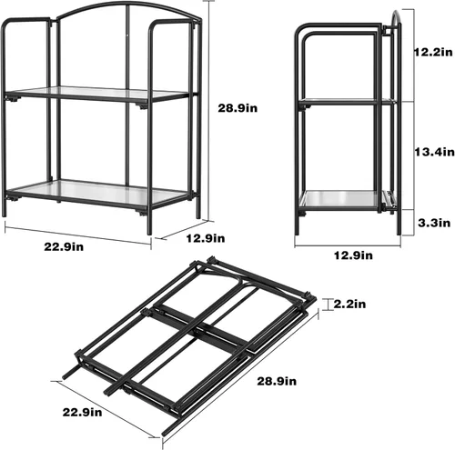 Miniatura 3 de Crofy - Estantería plegable sin montaje para sala de estar, estantería plegable de 2 niveles en color negro para oficina en casa, organizador