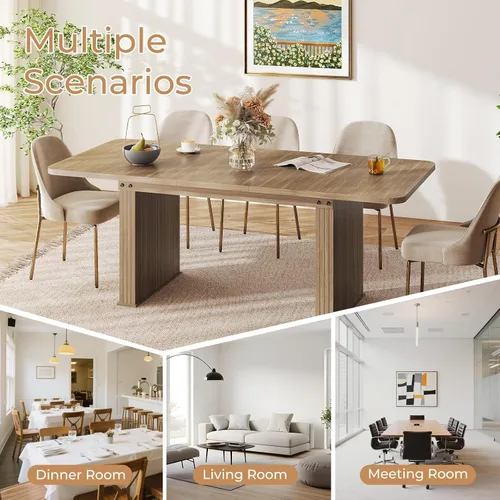 Miniatura 5 de Zevemomo Mesa de Comedor Expandible de 63"-78.7", Mesa de Cocina Estilo Granja para 6-10 Personas, Mesa de Comedor Rectangular Extensible, con Riel