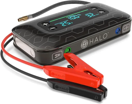 Miniatura 12 de HALO Bolt Air+ 1750 - Arrancador de batería portátil para automóvil Compresor de aire de 130 PSI, banco de energía USB de 59.9 Wh, pantalla Azul