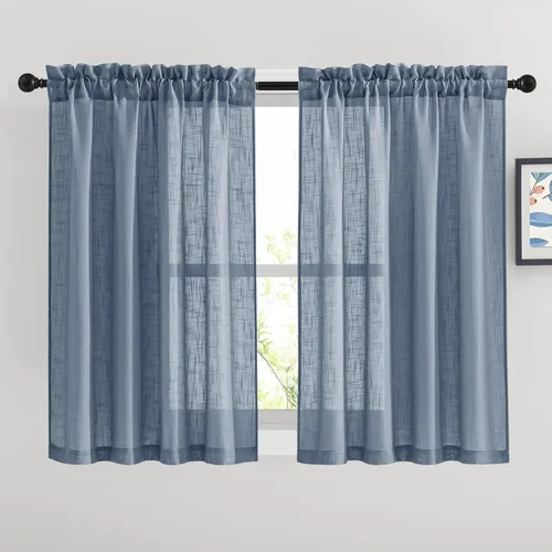 Miniatura 30 de NICETOWN Cortinas traslúcidas cortas para dormitorio, 45 pulgadas de largo, con textura de lino, cortinas semitransparentes de gasa que mantienen