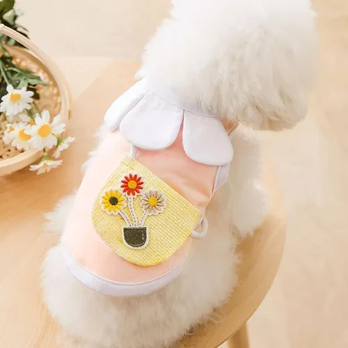 Miniatura 4 de Vestido para perro con manga abombada, amarillo limón, girasol, piña, a cuadros, ropa de verano para perros pequeños y niñas